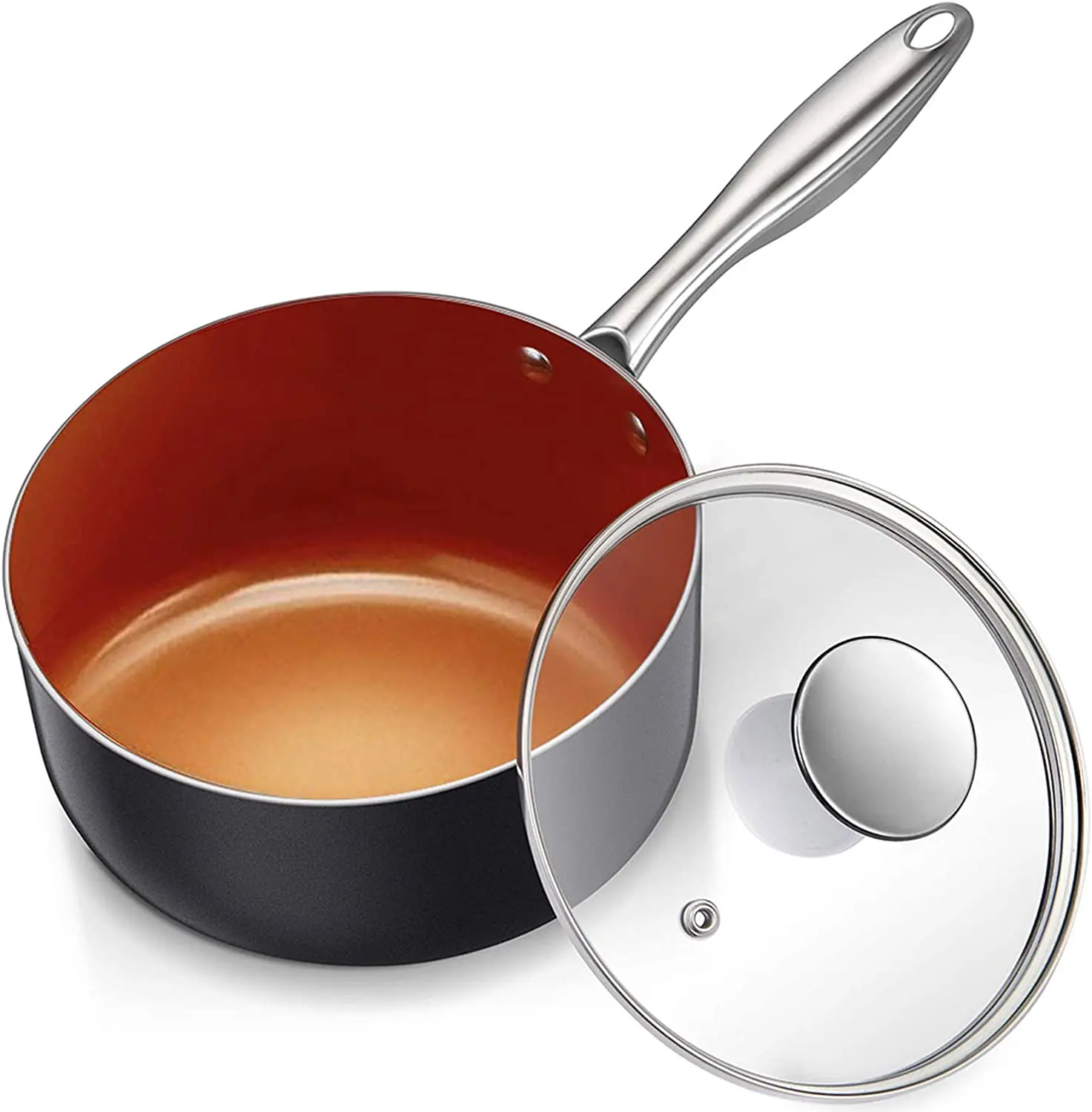 MICHELANGELO Nonstick Sauce Pan, Ultra Nonstick Copper Sauce Pot, Nonstick Sauce  Pan with Lid, Small Ceramic Saucepan, Small Pot