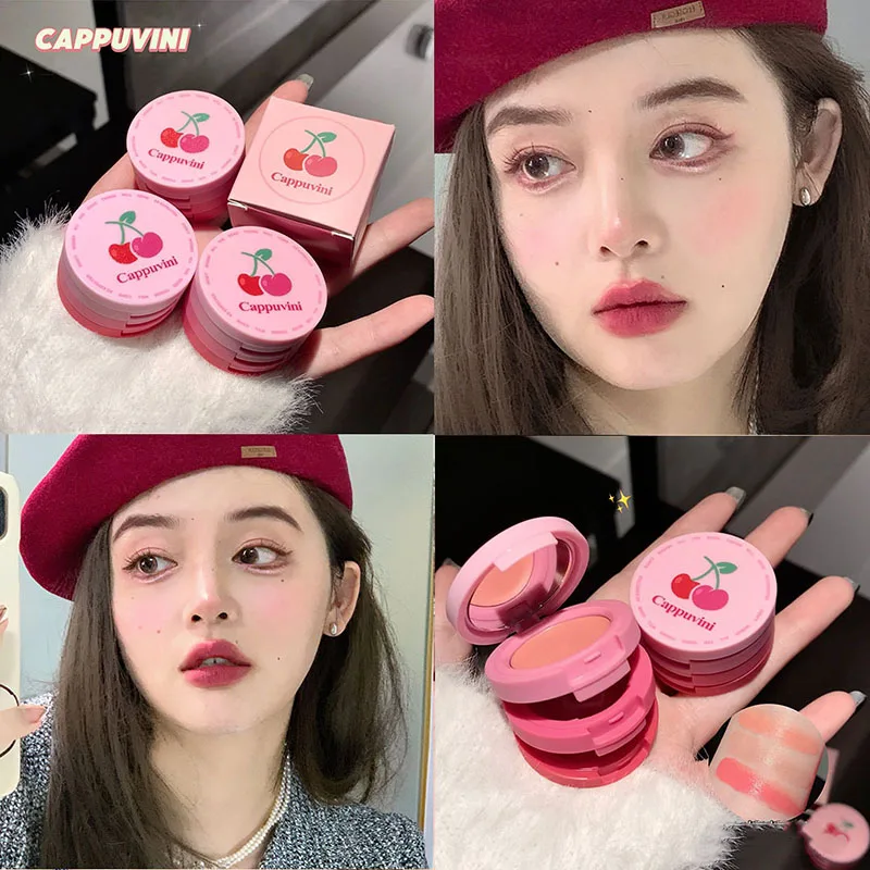 Cherry 3 Layers Blusher Natural Matte Strawberry Milk Cute Blush Cream Brighten Contour Rouge Rubor Dupes Korean Makeup Cosmetic 6