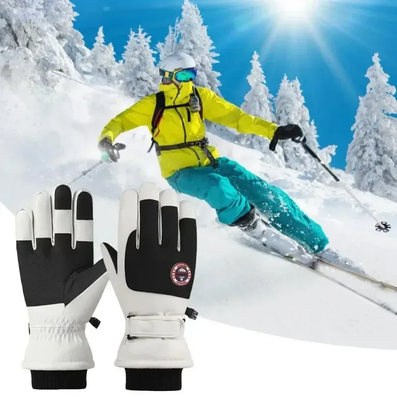1 Pair Ski Gloves With Adjustable Fastener Tape Water-Resistant Windproof Thick Winter Warm Touch Screen Gloves 2