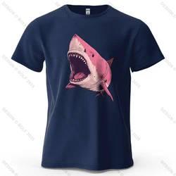 Pink Shark Cartoon Graphic Oversized 100% Cotton T - Shirt - Unisex Streetwear Tee - XXXL (Navy Blue)
