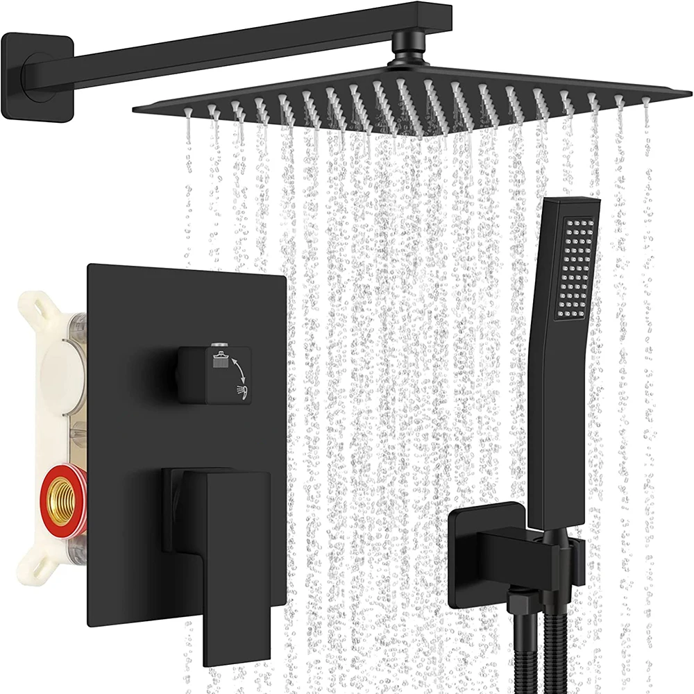 Bathroom Shower Faucet Set Bathroom Faucet Thermostatic Mixing Valve Matte Black Wall Mounted Bathroom Shower Rainfall Shower Mixed Hot And Cold Water Mixer Tap Embedded Box Control Valve