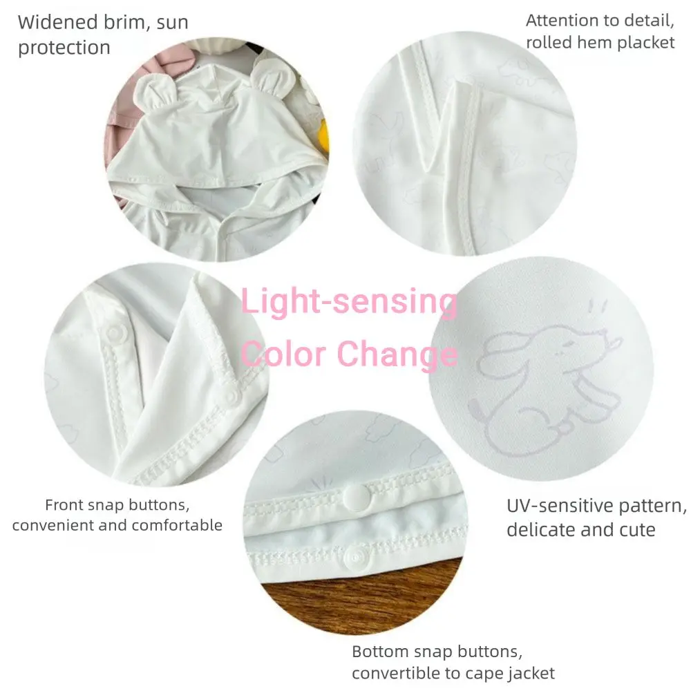 Breathable Baby Sun Protection Clothing Hooded Design UPF 50+ Sunscreen Cape with Snap Button Light-sensing Color Change