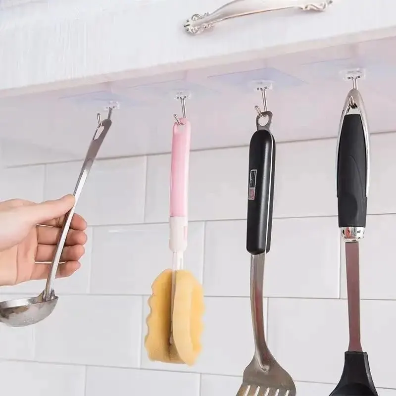 Transparent Stainless Steel Adhesive Hooks - Versatile Key and Storage Hangers for Kitchen, Bathroom, and Doors