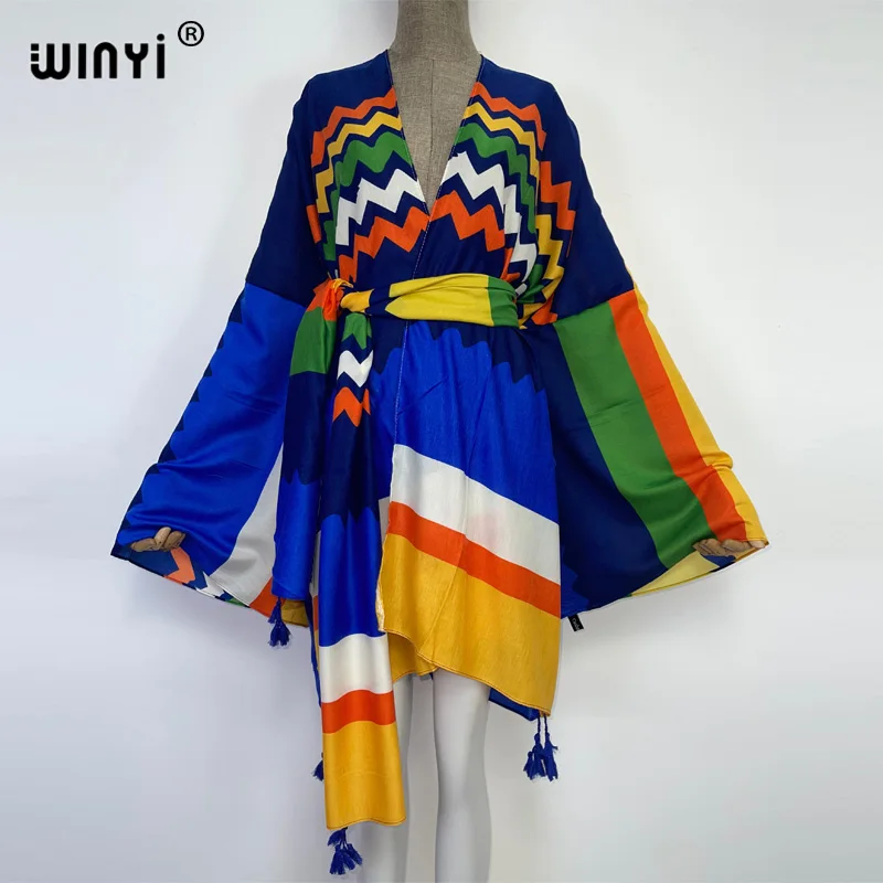 

2022 Europe WINYI Elegant bikini cover up New party holiday Cardigan sexy Boho Holiday Batwing long Sleeve Kimono