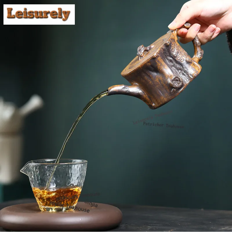 350ml Yixing Purple Clay Teapot Handmade Tree Stumps Pot Raw Ore Wood-fired Porcelain Mud Tea Maker Kettle With Filter Zisha Tea