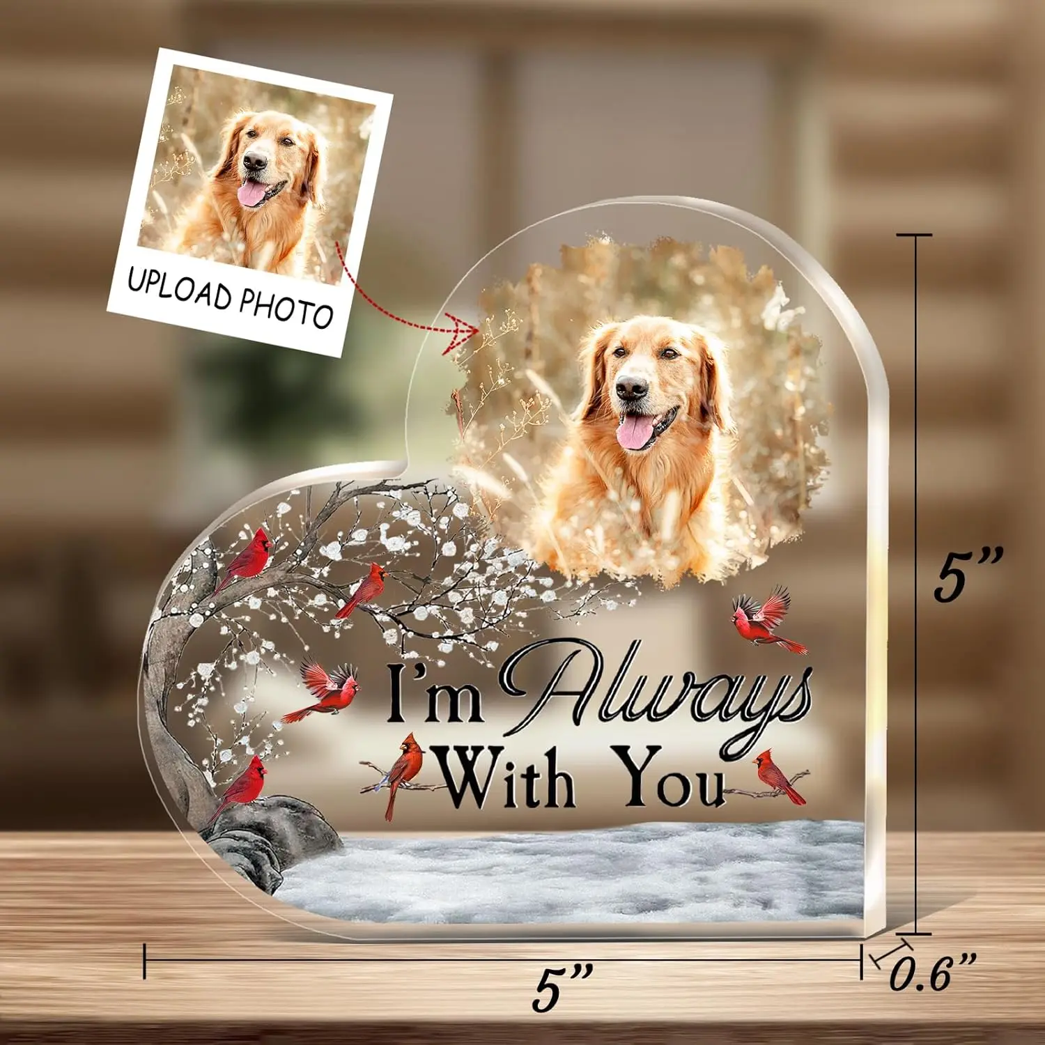 New Pet Relative Memorial Photo Plaque Personalised Sympathy Gift Acrylic Heart Shaped Condolence Plaque Memorial Decoration