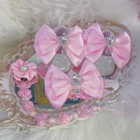 Handmade Bow Rhinestones Baby Girl Kids Shoes Hairband Pacifier Clip Comb First Walker Sparkle Bling Crystals Shower Gift 1