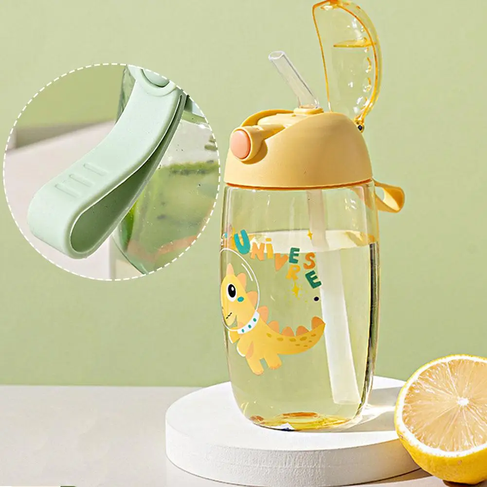 Children's Water Bottle School Portable Cartoon Dinosaur Sippy Cup Creative Feeding Cup Straws Lids 500ML