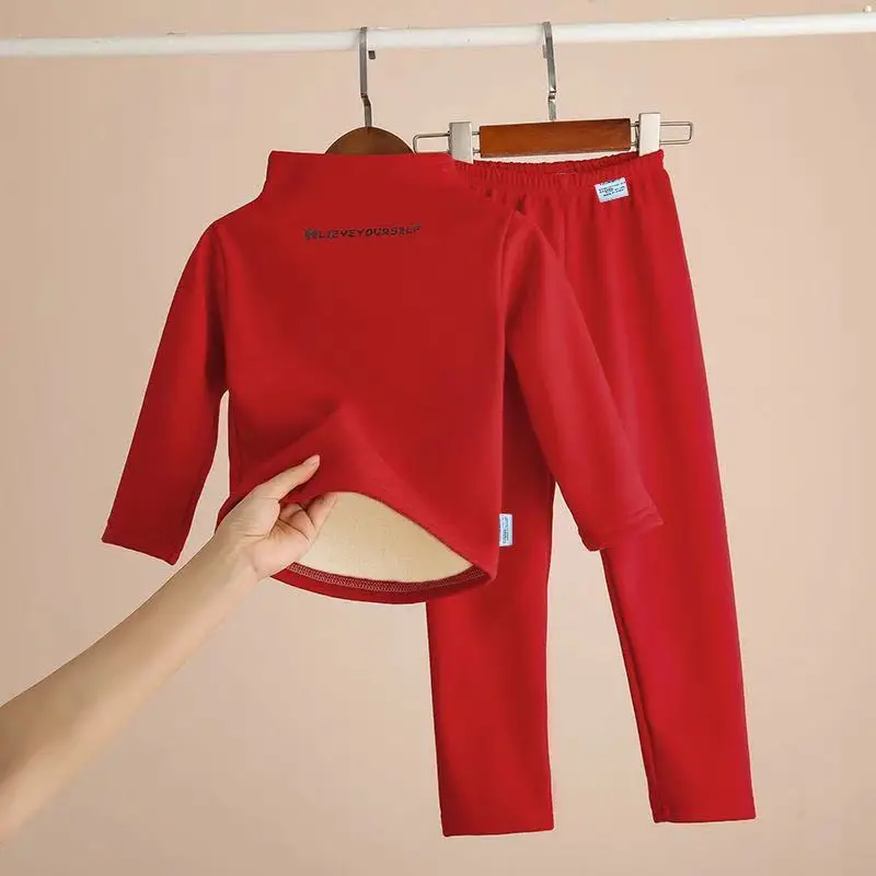 New Children's Self Heating High Collar Bottoming Shirt Suit Clothes Winter Boys and Girls Warm Autumn Thermal Underwear