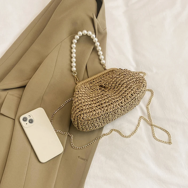 New Grass Woven Shell Bag Leisure Vacation Beach Bag Women's Exquisite Handbag Single Shoulder Handbag