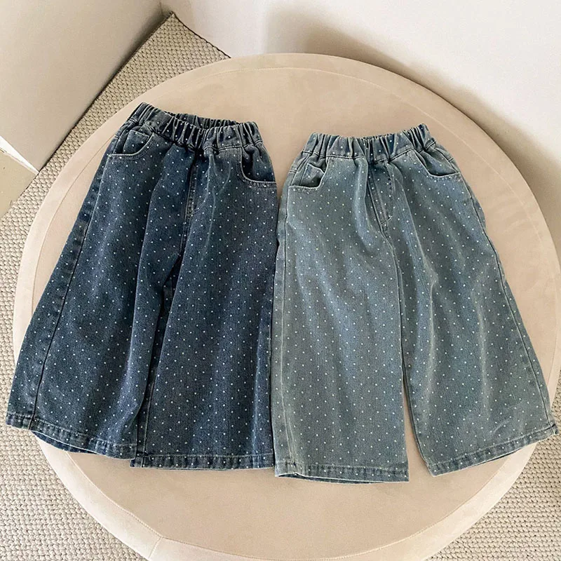 Kids Polka Dot Wide Leg Jeans Pants for Boys and Girls