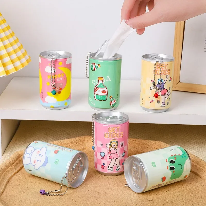 Portable Canned Wet Wipes for Children Cleaning Cloths with Creative Cartoon Chain Cute Small Bell Barreled Cans 30 Sheets 4