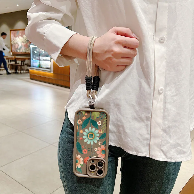 Charming Floral Lanyard Rope Silicone Phone Case - Soft Cover