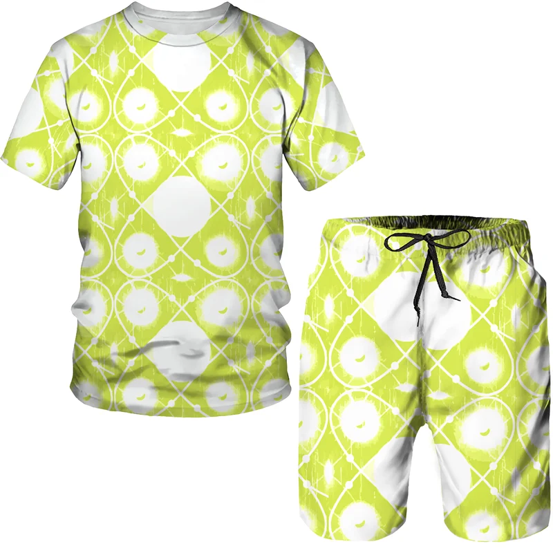 Summer men's jogging Sportswear Brand fashion two-piece dot geometry 3D printing short sleeved T-shirt+shorts casual suit