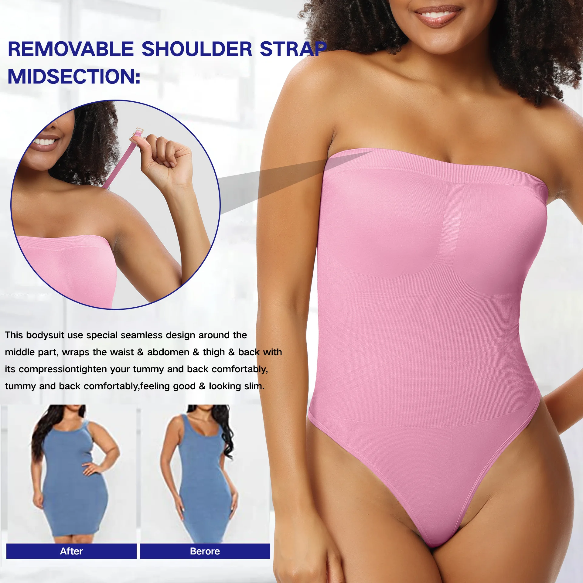 String Thong Bodysuit Shaper Seamless Compress Shapewear Plain Top  Removable Straps Shaper Tummy Control Jumpsuit Body Shaper