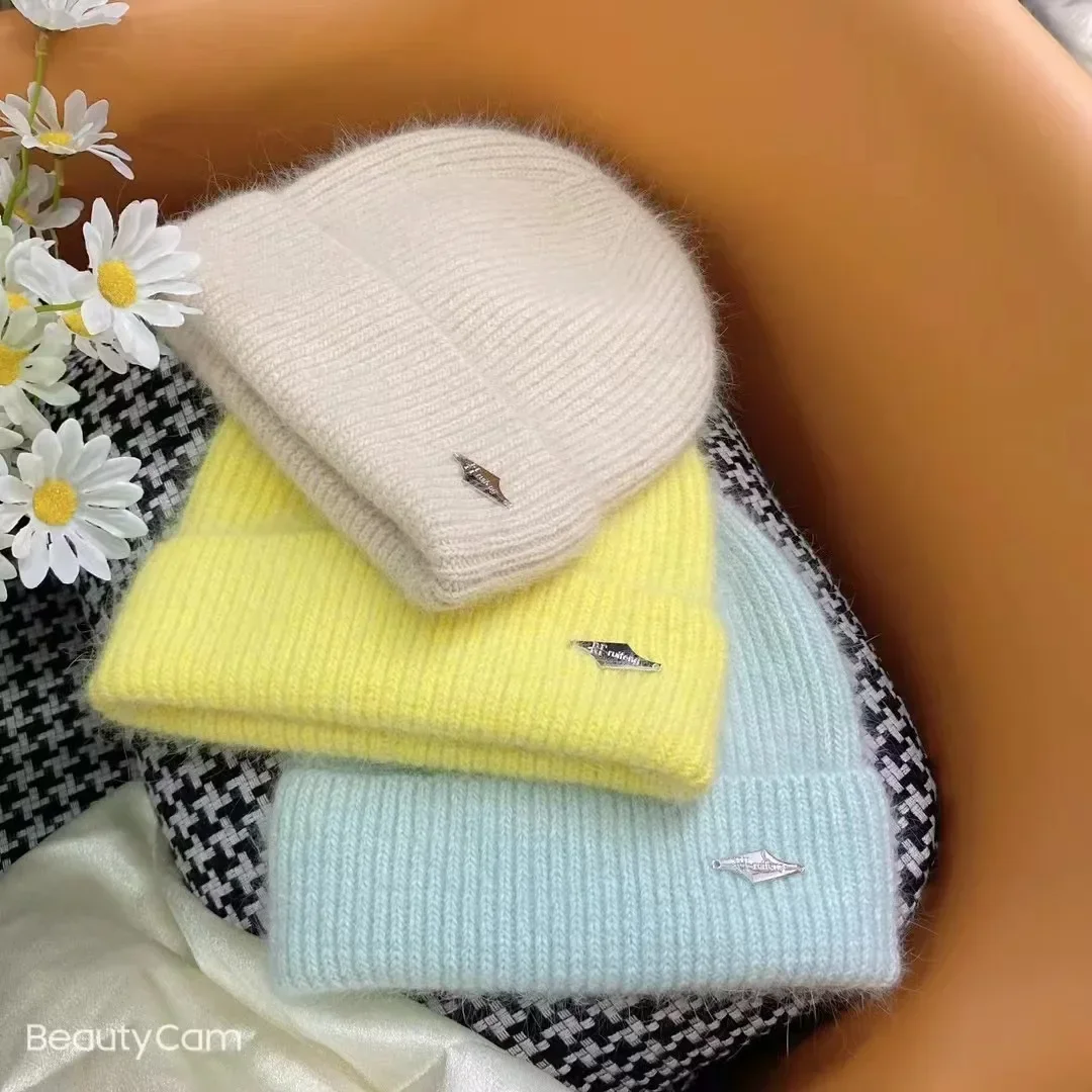 Rabbit Fur Beanies Soft Warm Fluffy Winter Hat for Women Angora Knitted Hat Skullies Beanies Female Bonnet Woman Knit Cap 6