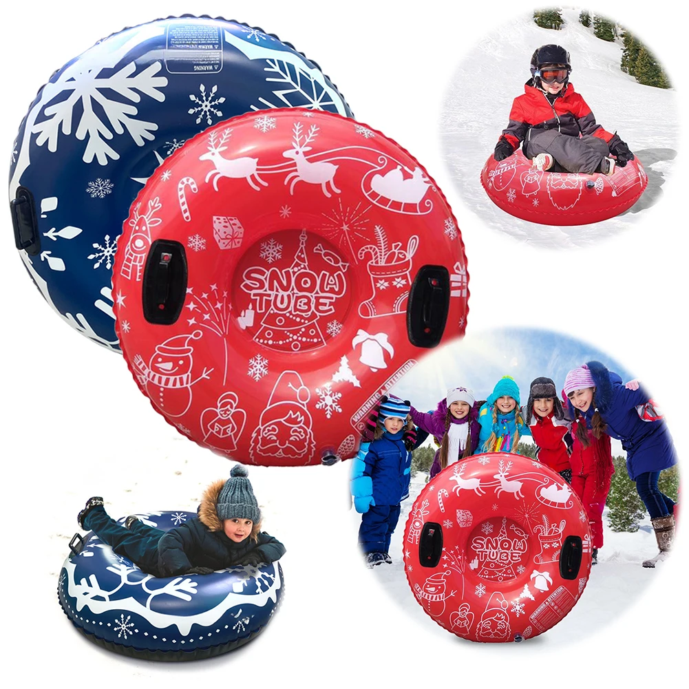 Universal Skiing Cushion with Handles Thickened Winter Inflatable Snow Tube Waterproof Ski Circle Outdoor Sports for Kids Adults