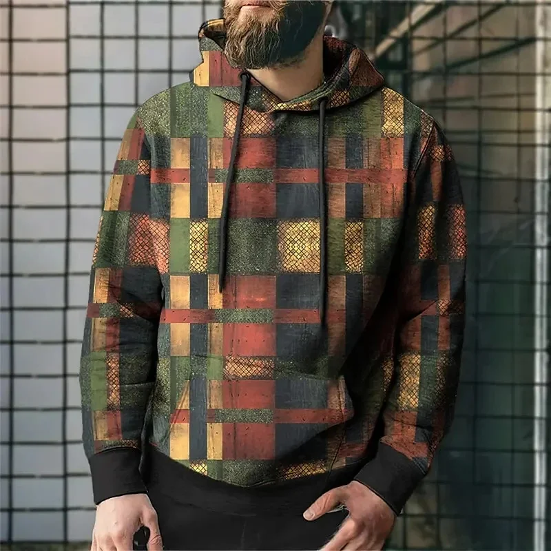 thumbnail image 1 of Sudaderas con capucha con patrón de cuadros para hombres, jerséis con estampado 3D de bloques de Color, Tops de calle Unisex, sudaderas sueltas, 1 of 5
