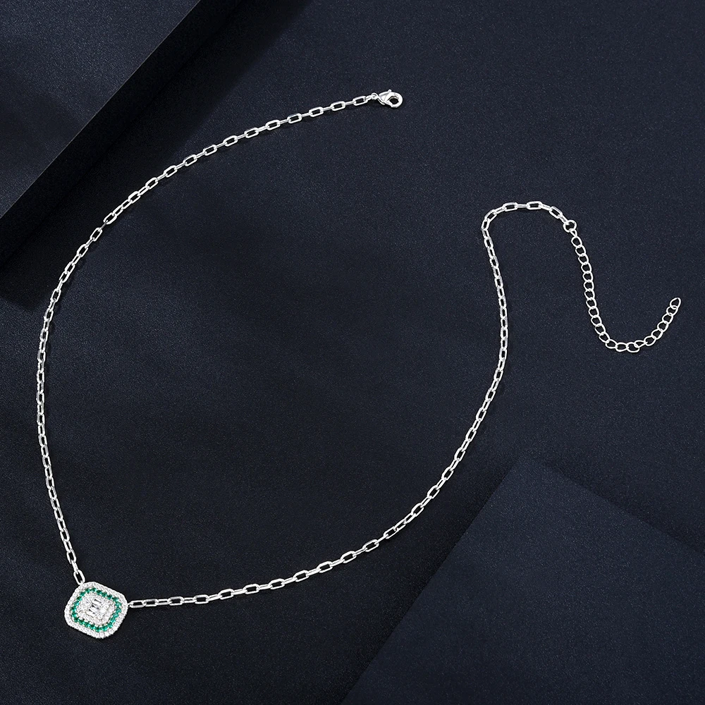 Soramoore Original Design Cute Green Square Pendant Necklace Personalized Stackable for women Wedding Party girlfriend Wife Gift