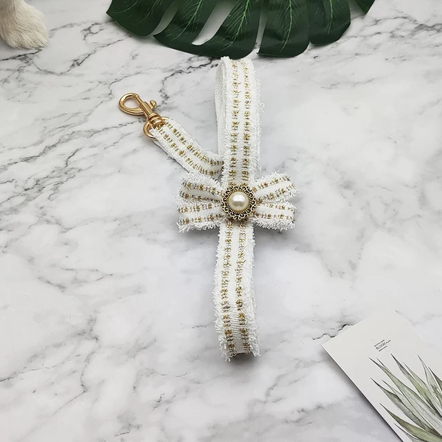 Lace Dog Leash Collar Set Vintage Bowknot Pearl Bells Girl Dog Adjustable Collar for Small Medium Dogs Puppy Collar Pet Supplies 4