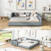 Queen Size Upholstered Platform Bed Frame Set Wood Bedroom Furniture Sofa Daybed Adults Kids with No Box Spring Needed Rustic 3