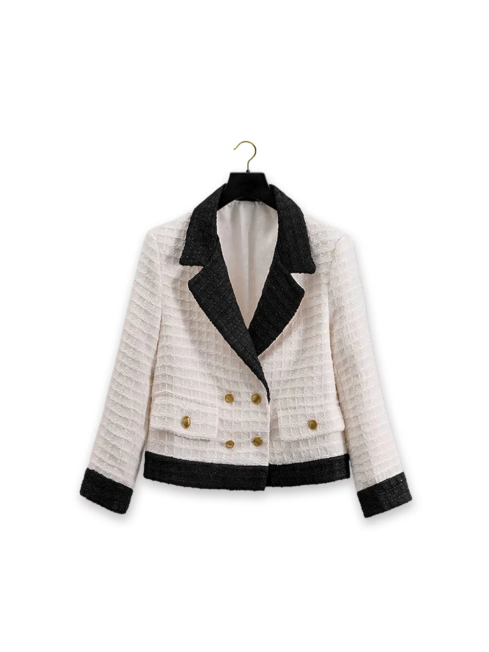 

Double Breasted Tweed Suit Jacket for Women, Color-Blocked Blazer, Notched Collar, Long Sleeve, Lady Loose Coat, Autumn, Winter