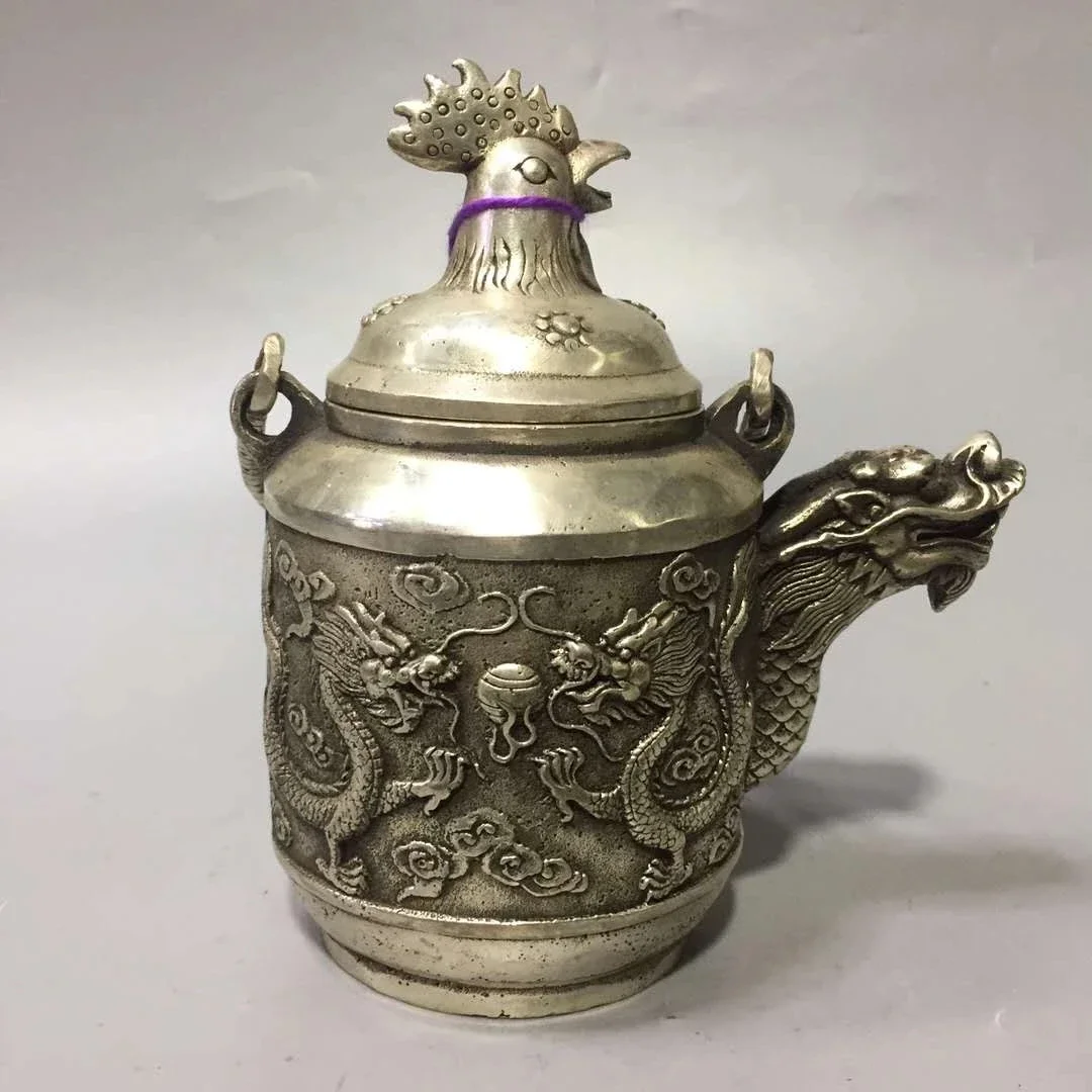 

Китайская архаизовая статуя из белой меди с резьбой драконом Фениксом