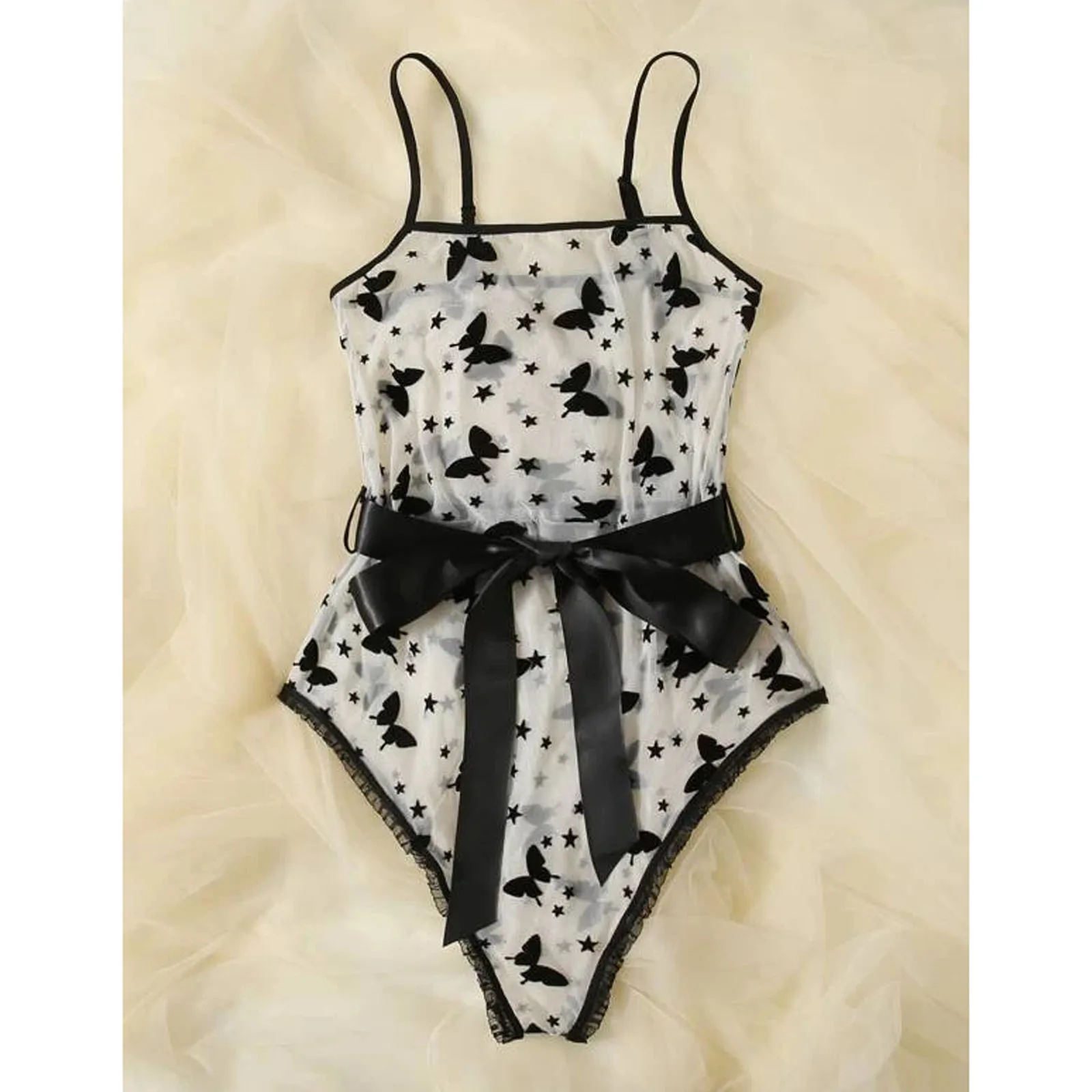 Sexy Teddies Mesh Lace Embroidery Bodysuit Women's Sexy Lingerie Bowknot See-Through Teddy Temptation Bodysuits Lenceria_voghion.com