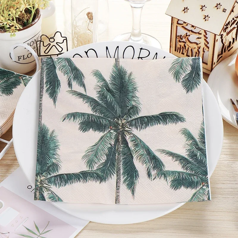 20pcs 33cm 2Ply New Palm Tree Printed Napkins Party Ambience Decorative Paper Plate Paper Placemats Home Restaurant Baking
