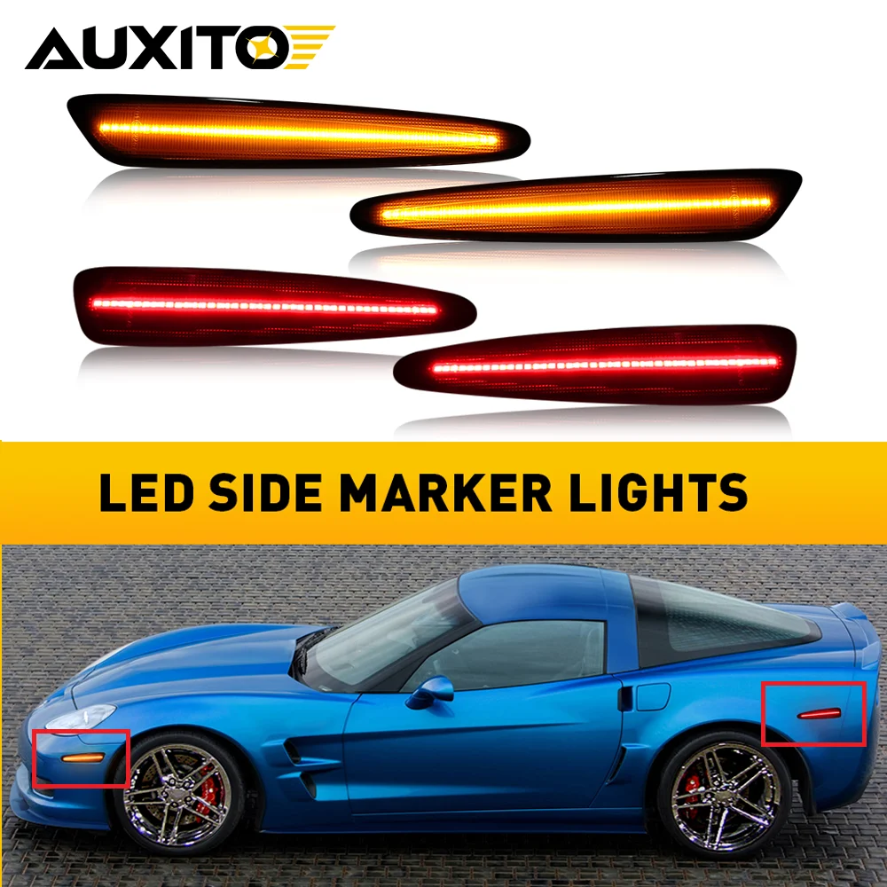 

AUXITO 4Pcs LED Side Marker Lights for Chevrolet Corvette C6 2005-2013 Car Accessories Front Rear Amber Red Fender Blinker Lamp
