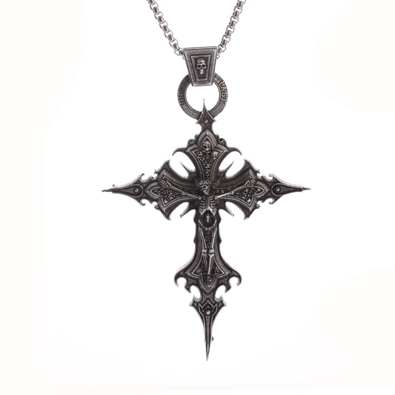 VintageGothicCrossSkullPendantNecklaceforMenFashionPartyTrend