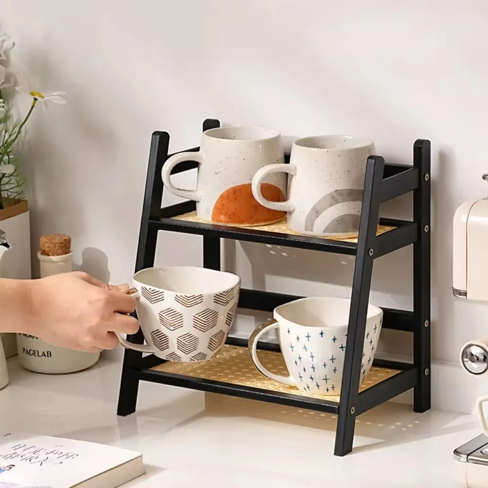 Bamboo Double Layer 2-Tier Desktop Organizer for Office Stationary Makeup