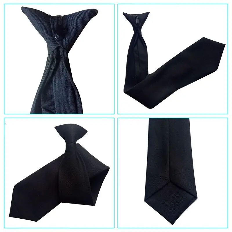 

50x8cm Mens Uniform Solid Black Color Imitation Silk Clip-On Pre-Tied Neck Ties