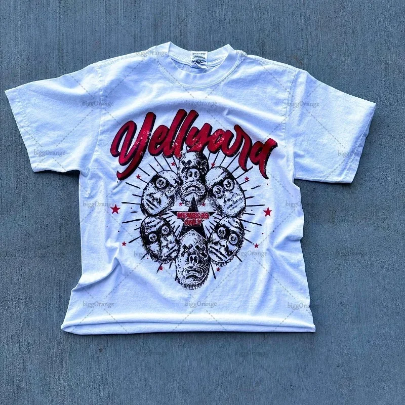 

2024 Summer Street Vintage Small Head Letter Print T-shirt Men Y2k Goth Harajuku Fashion Sweatshirt Couple Oversized Loose Top