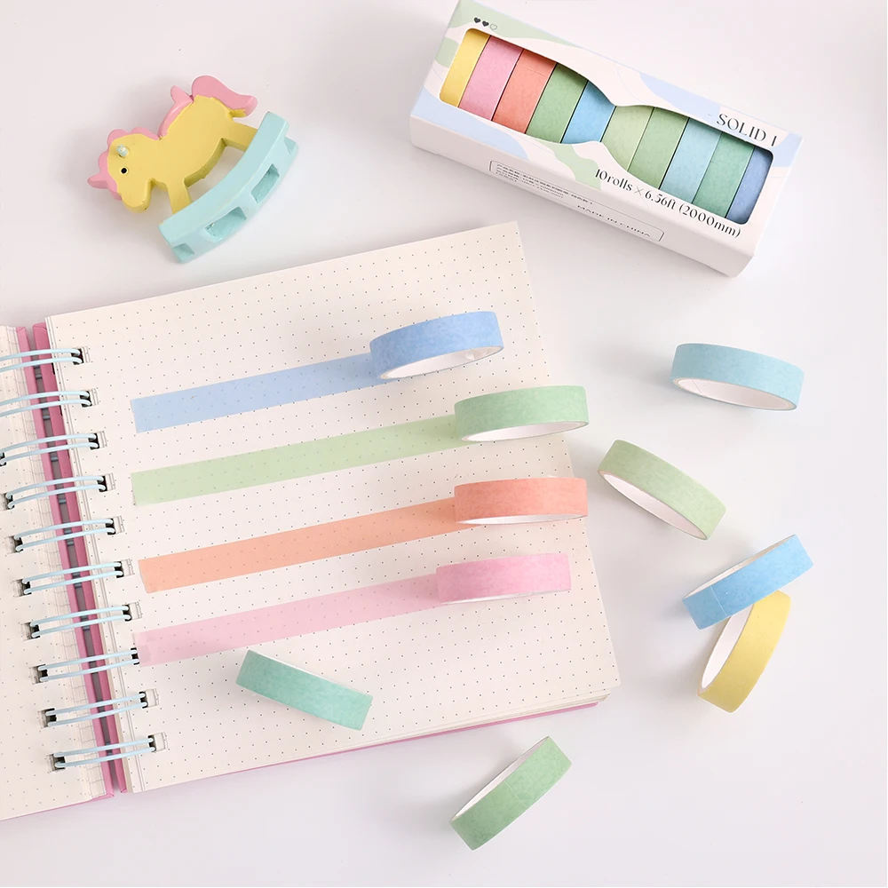 Colorful Slim Solid Color Washi Tape Set DIY Decorative Masking Tape Wrapping Scrapbooking Journaling Supplies 10 Rolls