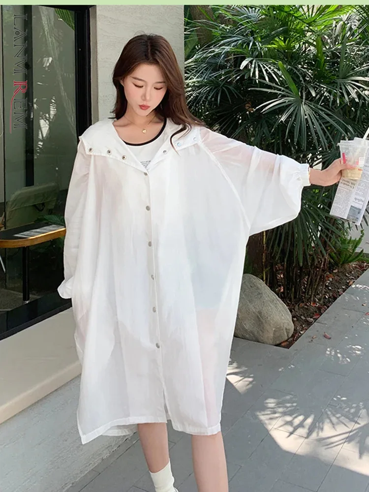 

LANMREM Women Casual Sunscreen Coat Hodded Long Sleeves Single Breasted Solid Color Jacket Versatile 2024 Summer New 2Z1278