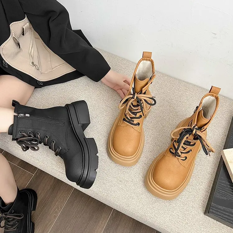 

Rock Shoes Woman Luxury Designer White Ankle Boots Winter Footwear Boots-Women Zipper Round Toe Fashion Low 2023 Ladies Lolita M