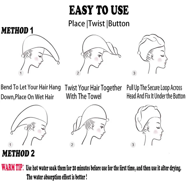 Haj Törülköző Gombbal Szuper Abszorbens Csomagolás Göndör Hajhoz, Gyors Szárító Hajcsomagolás A Nők Számára, Súrlódásgátló Mikroszál - Image 6