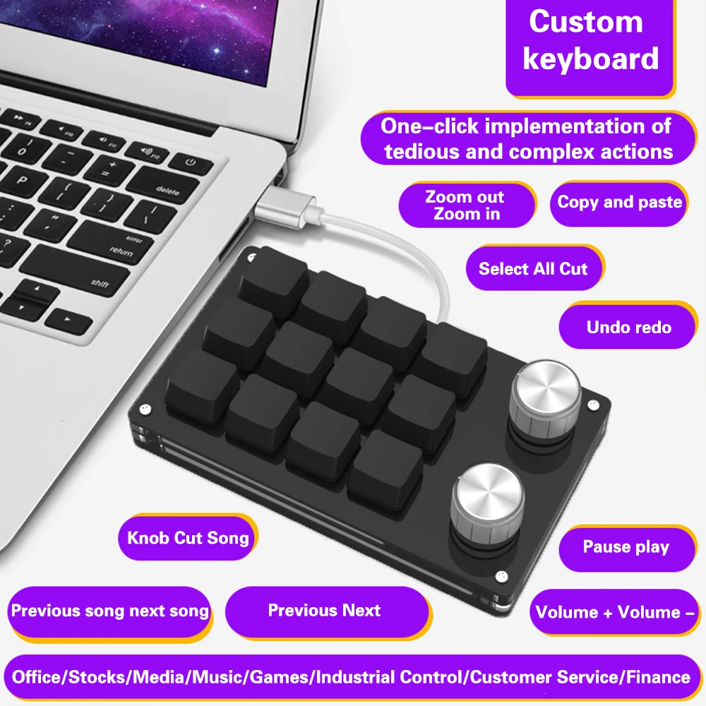Buy USB Macro Custom Mini Keyboard 12 Keys 2 Knob Programming DIY