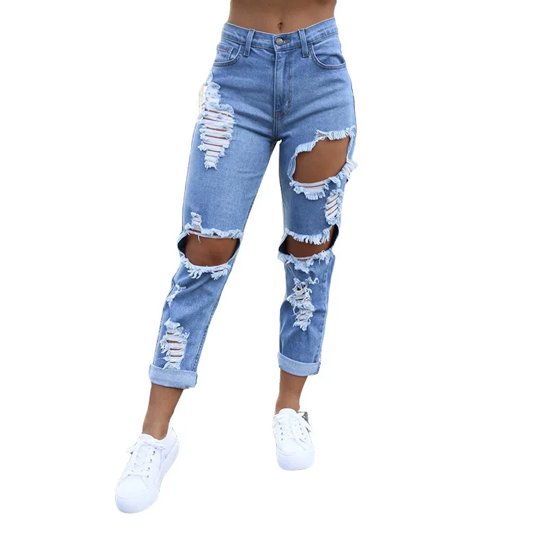 Fashion Hollow Out Broken Holes Straight Jeans Ladies Trend Streetwear Summer New Casual Denim Pants Women Street Dance Trousers