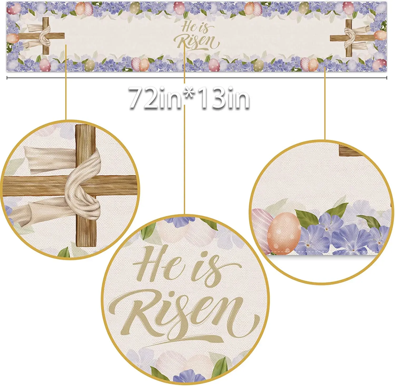 Linen He Is Risen Table Runner Holiday Party Decoration Easter Egg Jesus Ressurrection Cross Kitchen Dining Tbale  Decor 5