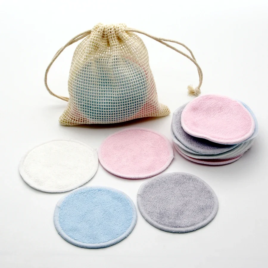 Reusable Bamboo Fiber Makeup Remover Pads 12pcs/Pack Washable Rounds Cleansing Facial Make Up Removal Pads Tools