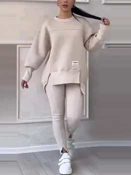 New Women's Fashion Casual Sweatshirt + Trousers Cover Autumn Winter O Neck Long-sleeved Hoodie Women's Suit Sports 2piece Set 1