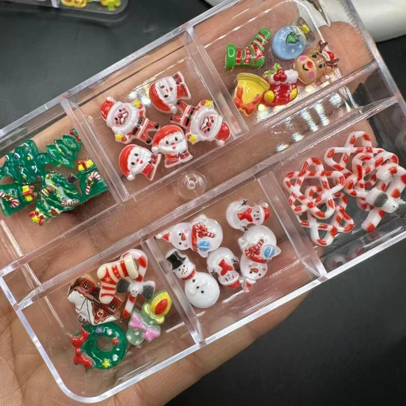 1박스 네일 아트 레진 참 귀여운 크리스마스 시리즈 눈사람 화환 부츠 디저트 케이크 네일 액세서리 DIY 겨울 매니큐어 장식
