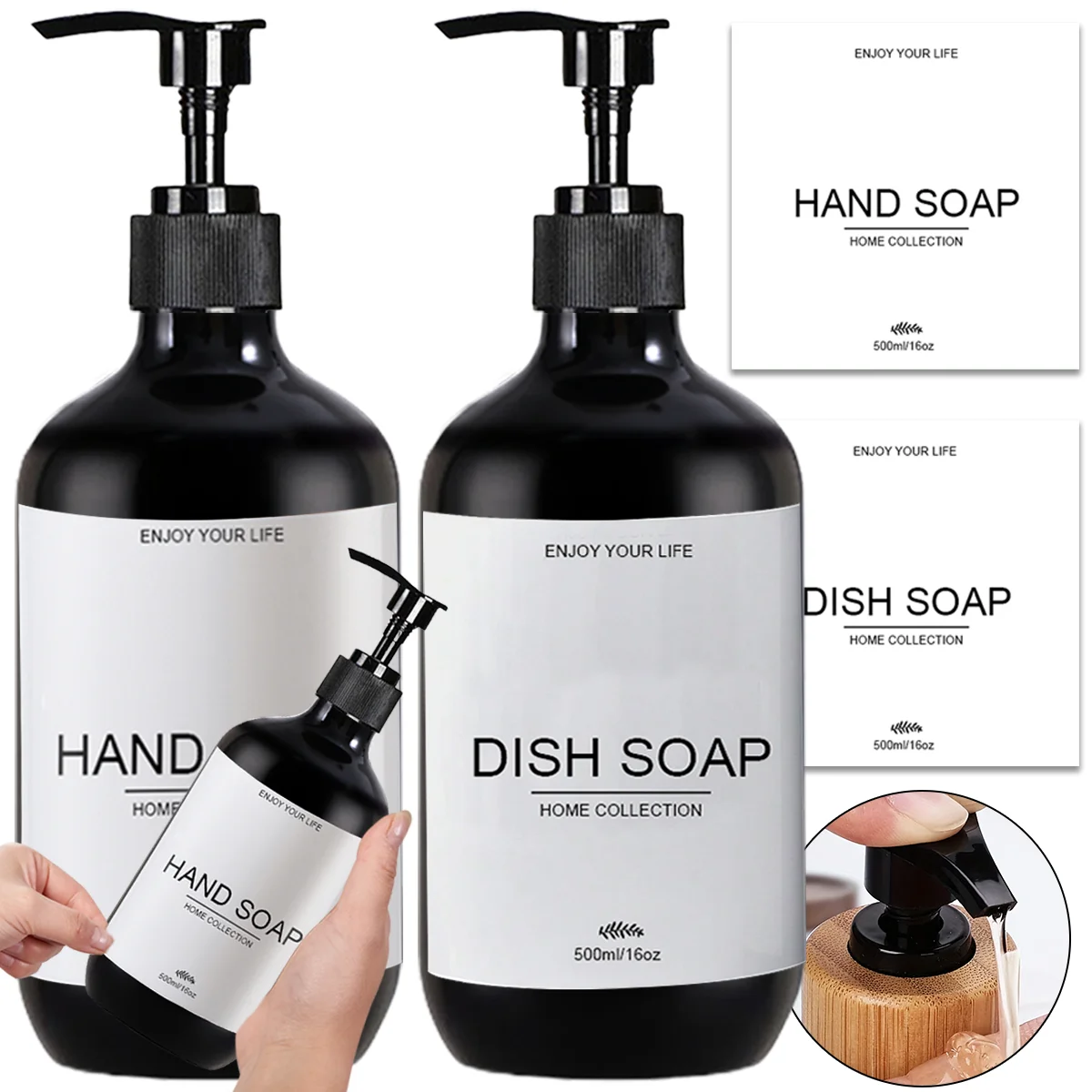 Refillable Plastic Hand Soap Dispenser Lotion Disepnser Bottle Press Pump Soap Bottle Kitchen Countertop Decoration Dish