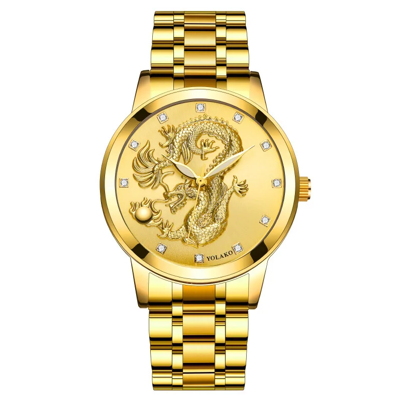 

Men Watch Fashion Golden Dragon Quartz Mens Watches Stainless Steel Strap Male Clock Relogio Masculino Wholesale Drop Shipping