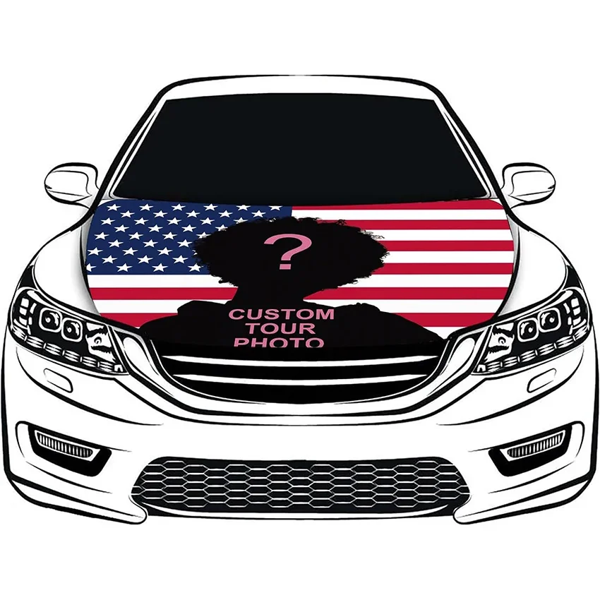 

Пользовательский Американский дневной флаг, персонализированный баннер для капота, эластичная ткань для SUV Truck Graphic Lover, Свадебный декор автомобиля