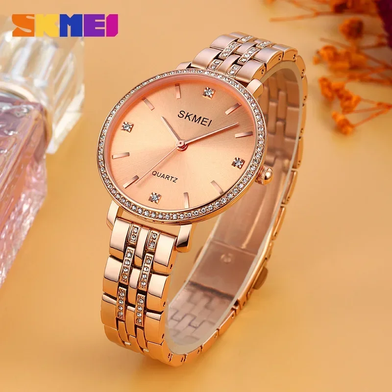SKMEI 2006 Luxury Waterproof Women Quartz Watches Elegant Style Sport Girl Wristwatch Golden Masonry Dial Clock 1620 Reloj mujer 3