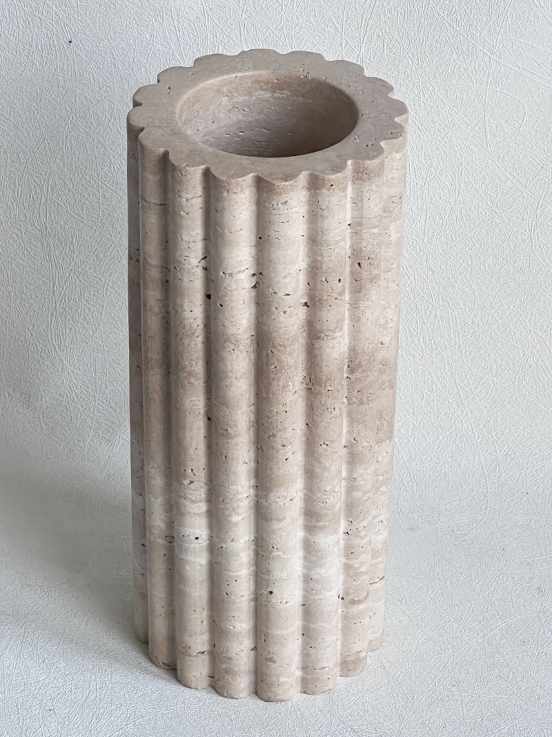 

Wholesale Customized Classical Beige Travertine Stone Cylinder Table Vase