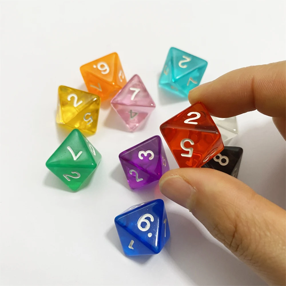 10Pcs D8 Acrylic 1-8 Number 8 Sided Polyhedral Digital Transparent Dice DND Party Board Table Board Games Dice Set 10Colors game dice dice set acrylic dice